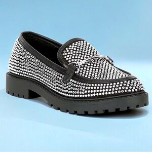 ❤️💗❤️ GB Teigin-Girl Rhinestone Embellished Lug Sole Loafers.